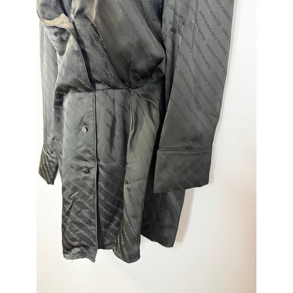 Alexander Wang Black Tonal Logo Deconstructed Shirt Dress Silk Blend Black Sz 2 - Picture 9 of 16